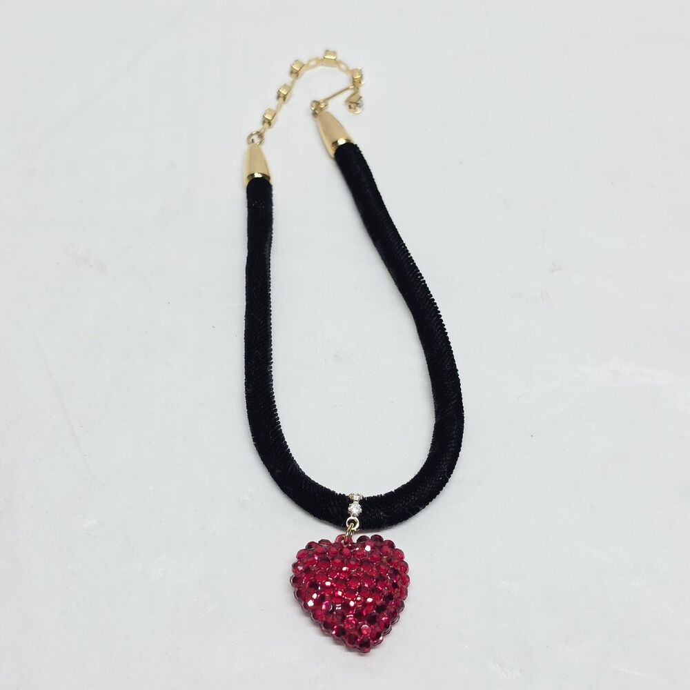 Vintage Caroline Williams Red Rhinestones Heart Pendant Necklace Chocker Love
